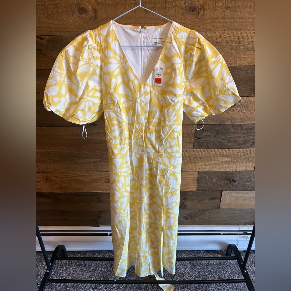 Banana Republic Yellow Patterned Midi Dress